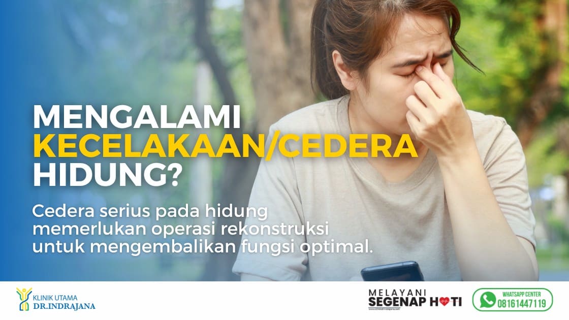 gambar seorang wanita sedang mengecek hidungnya karena kecelsakaan, digunakan sebagai banner halaman Klinik Utama DR Indrajana membahas operasi hidung.