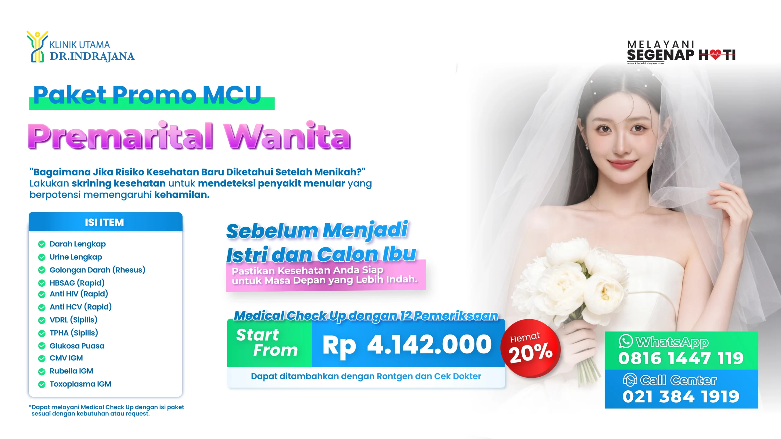 Paket MCU Pranikah Wanita - Klinik Utama DR Indrajana